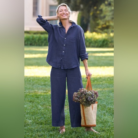 Frank & Eileen Tops - Frank & Eileen Linen Set Eileen Button Down and Pull On Pant in Blue - Medium